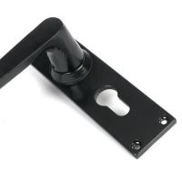 Close-Up of Traditional Smooth Black Lever Euro Lock Door Handle Set in Situ