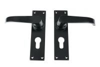 Traditional Smooth Black Lever Euro Lock Door Handle Set - Large