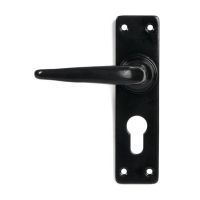 Left Hand Traditional Smooth Black Lever Euro Lock Door Handle Left Hand Traditional Smooth Black Lever Euro Lock Door Handle