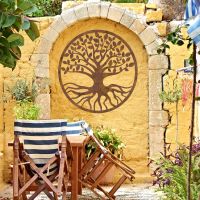 Rustic Round "Tree of Life" Wall Art in the Garden