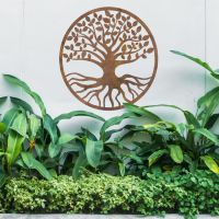 Rustic Round "Tree of Life" Wall Art in the Garden