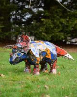 "Trike’ the Triceratops Upcycled Oil Drum Garden Sculpture mian image "Trike’ the Triceratops Upcycled Oil Drum Garden Sculpture mian image