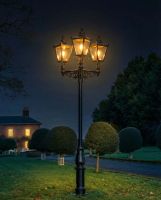Ai Illustration of the Triple Head Large Traditional Garden Lamp Post Illuminated at Night