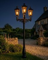 Triple Headed Dorchester Lamp Post & Lantern Set digital illustration at night Triple Headed Dorchester Lamp Post & Lantern Set digital illustration at night