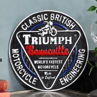"Classic British Triumph Motorcycles" Cast Iron Vintage Wall Sign in Situ in the Home "Classic British Triumph Motorcycles" Cast Iron Vintage Wall Sign in Situ in the Home