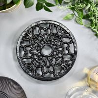 Black Heavy Duty Round Trivet Created From Cast Iron