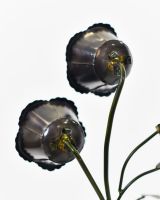 Twin bloom Upcycled Steel Botanical Sculpture in Wooden Base - Black close up of back of flowers