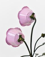 Twin bloom Upcycled Steel Botanical Sculpture in Wooden Base - Pink rear of flowers
