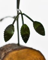 Twin bloom Upcycled Steel Botanical Sculpture in Wooden Base - Silver close up of leaves