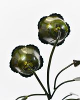 Twin bloom Upcycled Steel Botanical Sculpture in Wooden Base -Green close up of back of flowers Twin bloom Upcycled Steel Botanical Sculpture in Wooden Base -Green close up of back of flowers