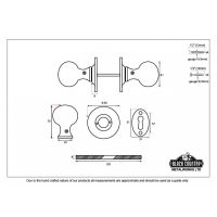 Beeswax Ball Mortice or Rim Knob Set with Escutcheons - Dimensions 