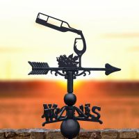 Black Weathervane with Wine Bottle & Glass Design 
