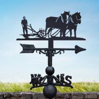 Cast Iron Black Horse-Drawn Plough Weathervane Cast Iron Black Horse-Drawn Plough Weathervane