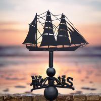 Barque Sailing Ship Weathervane with Sunset 