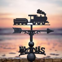 Black Finish Weathervane with Children"s Steam Train Design Black Finish Weathervane with Children"s Steam Train Design