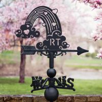 Rainbow Personalised Initials Weathervane in Situ by Blossom Trees