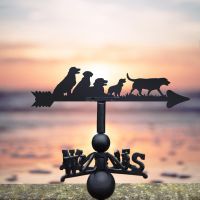 Cast Iron and Steel Weathervane with Group of Dogs Motif Cast Iron and Steel Weathervane with Group of Dogs Motif