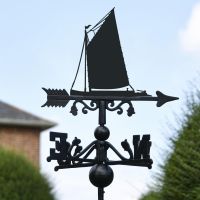 Close-Up of Norfolk Wherry Sail Boat Topper on Free Standing Weathervane to Scale Close-Up of Norfolk Wherry Sail Boat Topper on Free Standing Weathervane to Scale