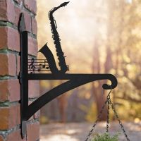 Saxophone & Music Notes Hanging Basket Bracket on Wall