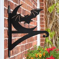 Bat & Moon Hanging Basket Bracket on Brick Wall