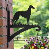 Greyhound Dog Hanging Basket Bracket in Garden