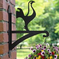 Contemporary Cockerel Hanging Basket Bracket on a Brick Wall in the Garden