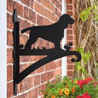 Cocker Spaniel Hanging Basket Bracket in Situ on a Brick Wall