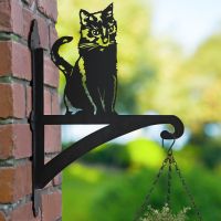 Sitting Cat Hanging Basket Bracket in Garden