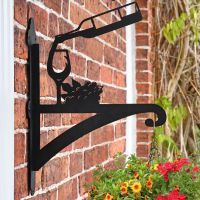 Wine & Glass Hanging Basket Bracket on Brick Wall 