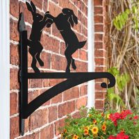 Boxing Hares Hanging Basket Bracket on Brick Wall 