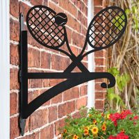 Tennis Racket Hanging Basket Bracket Mounted to a Brick Wall