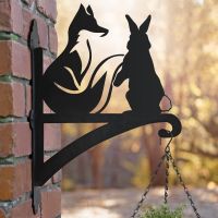 Fox & Rabbit Hanging Basket Bracket in Situ on the Wall in the Garden