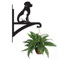 Cat & Dog Silhouette Hanging Basket Bracket Holding a Plant