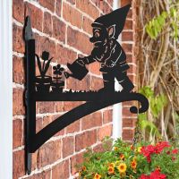 Garden Gnome Iron Hanging Basket Bracket on Brick Wall 