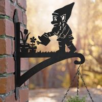 Garden Gnome Iron Hanging Basket Bracket in Black 