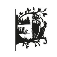 Alpine Trees and Stalking Cat Hanging Basket Bracket on White Background