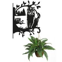  White Background Alpine Trees and Stalking Cat Hanging Basket Bracket with Planter