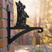 Scottish Terrier Iron Hanging Basket Bracket Mounted on a Brick Wall
