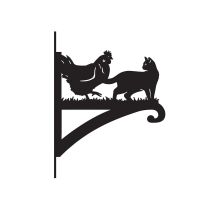 Cat & Chicken Iron Hanging Basket Bracket in Black