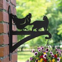 Cat & Chicken Iron Hanging Basket Bracket 