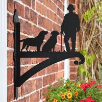 Man with Walking Stick and Two Labs Hanging Basket Bracket with Planter