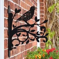 Starling & Branches Iron Hanging Basket Bracket on Wall  Starling & Branches Iron Hanging Basket Bracket on Wall