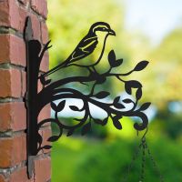 Great Grey Shrike Iron Hanging Basket Bracket in Garden Setting 