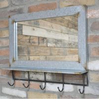 Rustic industrial mirror with hooks