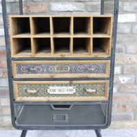 Close up of wine holder and drawers 