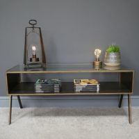 Industrial Metal & Glass Coffee Table  Industrial Metal & Glass Coffee Table
