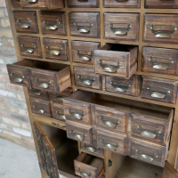 Close up of Dark Wood Haberdashery Cabinet with Drawers Open Close up of Dark Wood Haberdashery Cabinet with Drawers Open