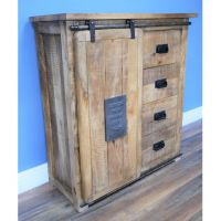 Side View of Industrial Iron & Mango Wood Storage Cabinet