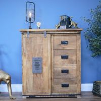 Industrial Iron & Mango Wood Storage Cabinet