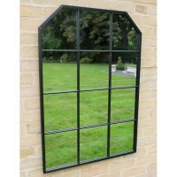 Black Wall Mounted Garden Mirror in Situ Black Wall Mounted Garden Mirror in Situ